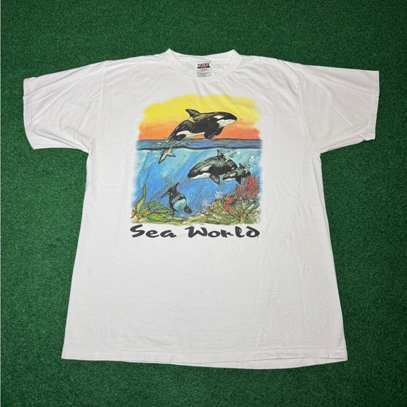 Vintage 90s Sea World Retro Orca Marine Ocean Life Amusement Park XL T Shirt - Picture 1 of 6